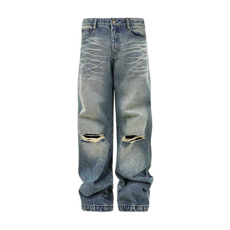 ANTIDOTE Washed Slash Ripped Denim Jeans