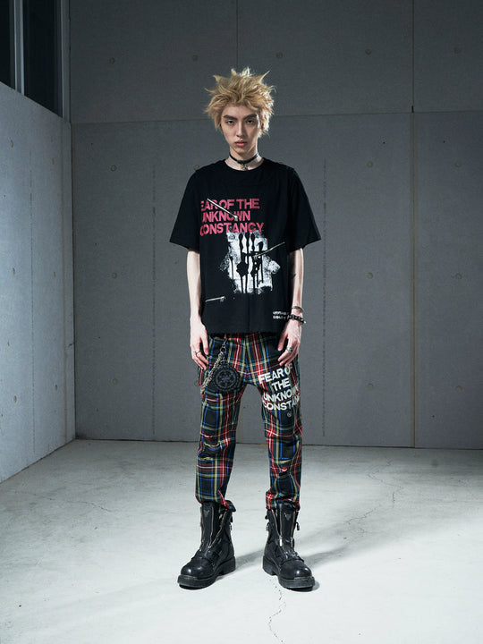 VENTUREK Double Layer Multi Zipper Destroyed Punk Rock Print Tee | Face 3 Face