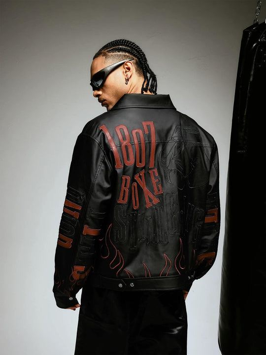 1807 Embroidered Patch PU Leather Racing Jacket | Face 3 Face