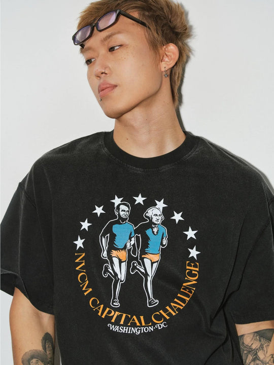 NOVACAM Running Graphic Print Washed Short Sleeve Tee | Face 3 Face
