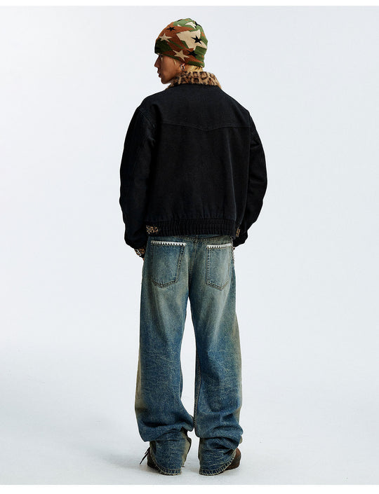 MEDM Leopard Collar Belted Work Jacket | Face 3 Face