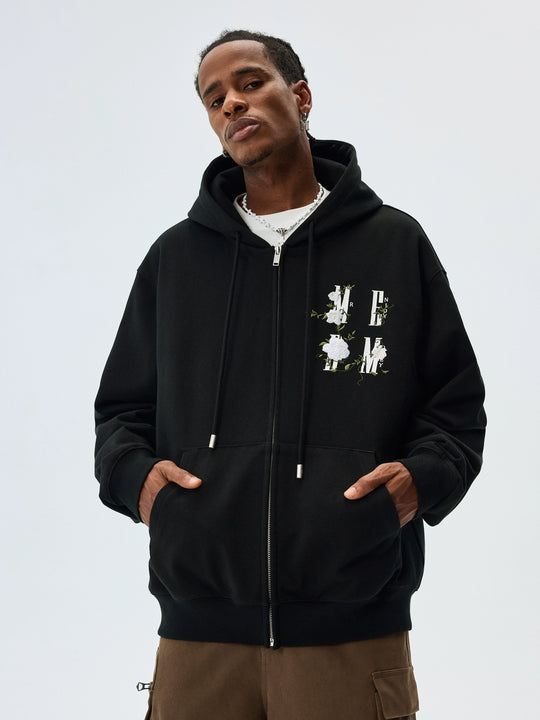 MEDM Flower Logo Embroidered Zip-Up Hoodie | Face 3 Face