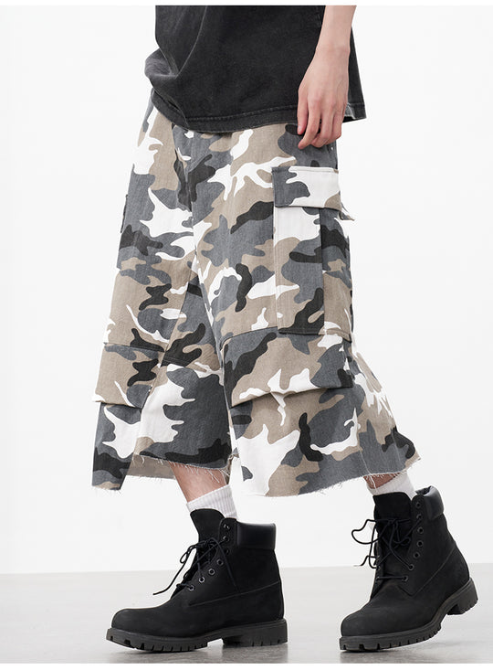 AFGK Camouflage Multi Pocket Destroyed Work Shorts | Face 3 Face