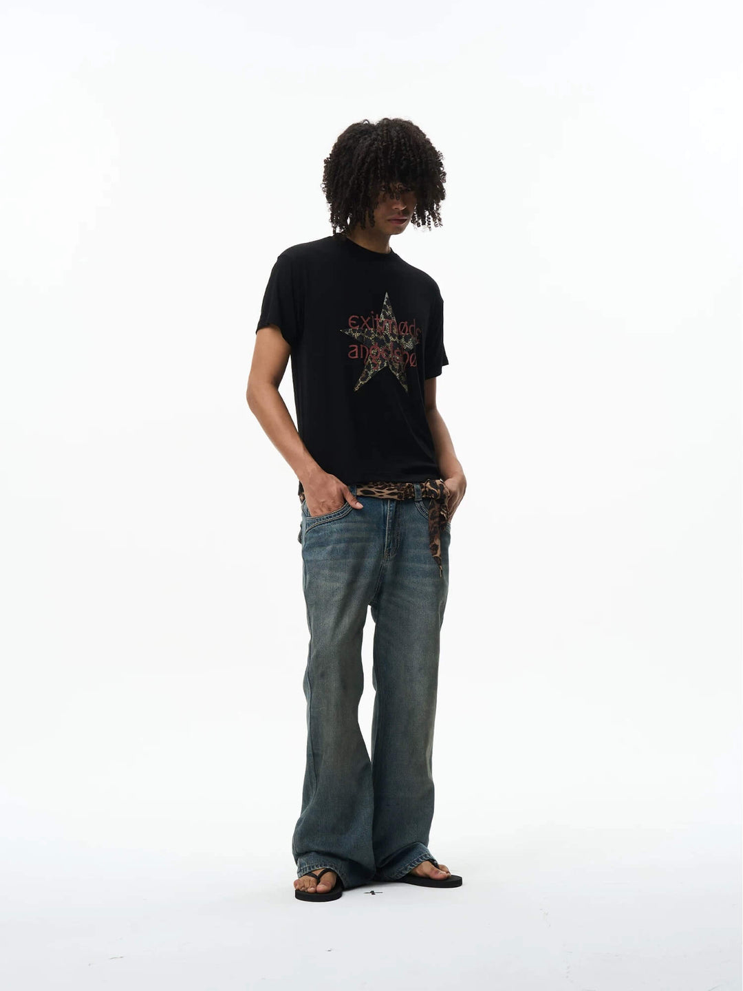 EXITMODE BY BLIND NO PLAN Washed Distressed Back Flap Pocket Flared Jeans | Face 3 Face