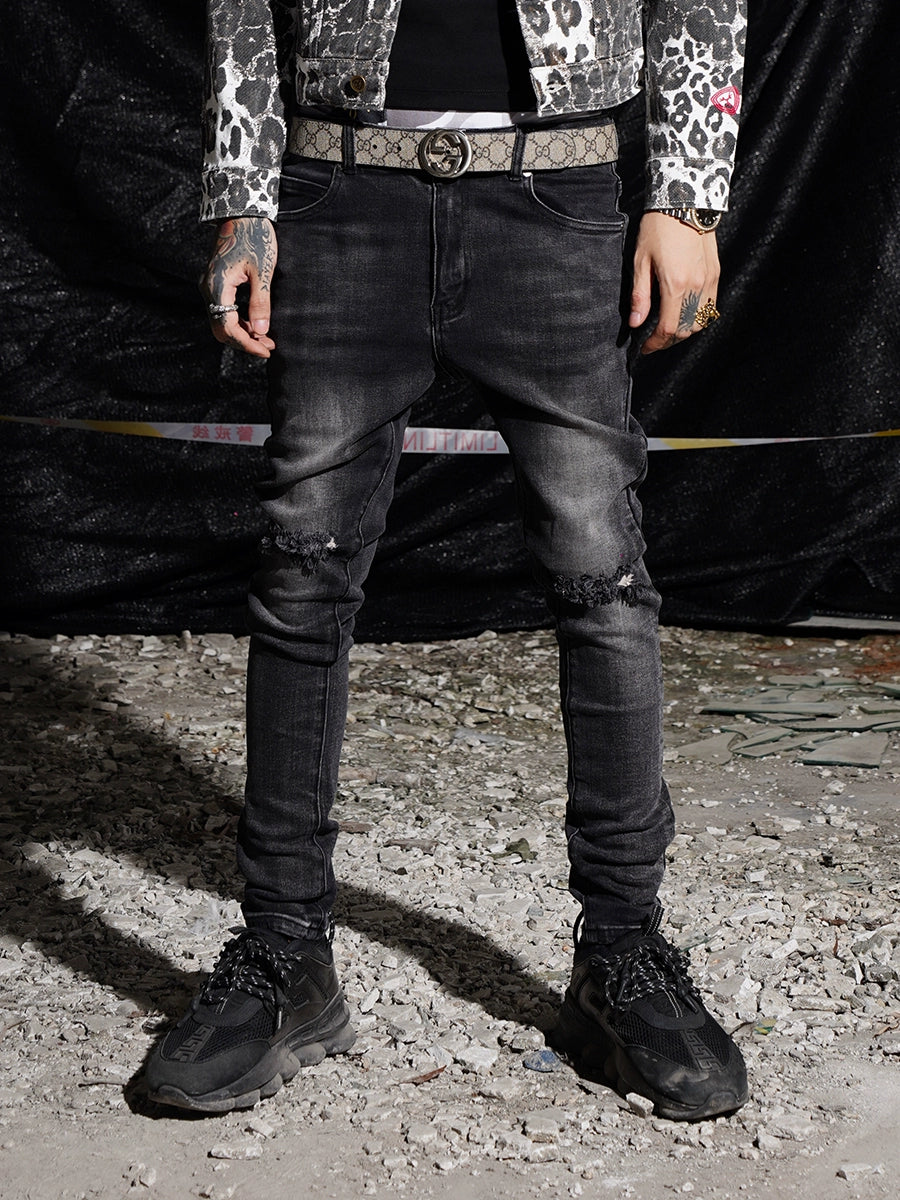 TGFCLUB Washed Cut Holes Slim Fit Stretch Jeans | Face 3 Face