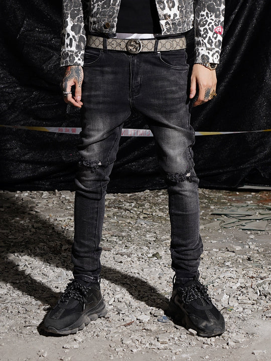 TGFCLUB Washed Cut Holes Slim Fit Stretch Jeans | Face 3 Face