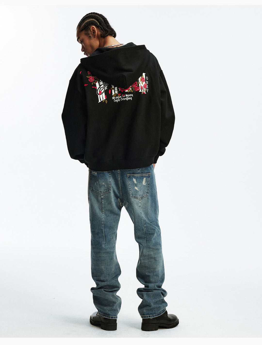 MEDM Rose Embroidered Zip Up Hoodie | Face 3 Face