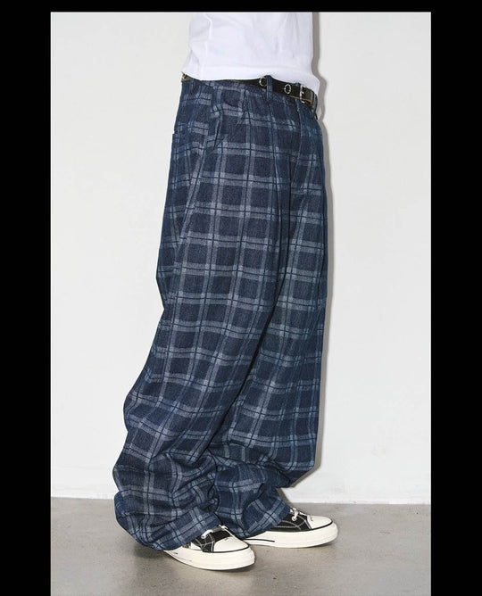 NOVACAM Checkered Curved Baggy Jeans | Face 3 Face