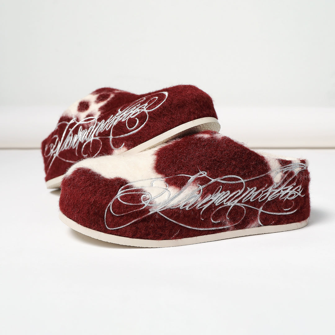 KARMANISTIC Fur Embroidered Red Slipper Clogs | Face 3 Face