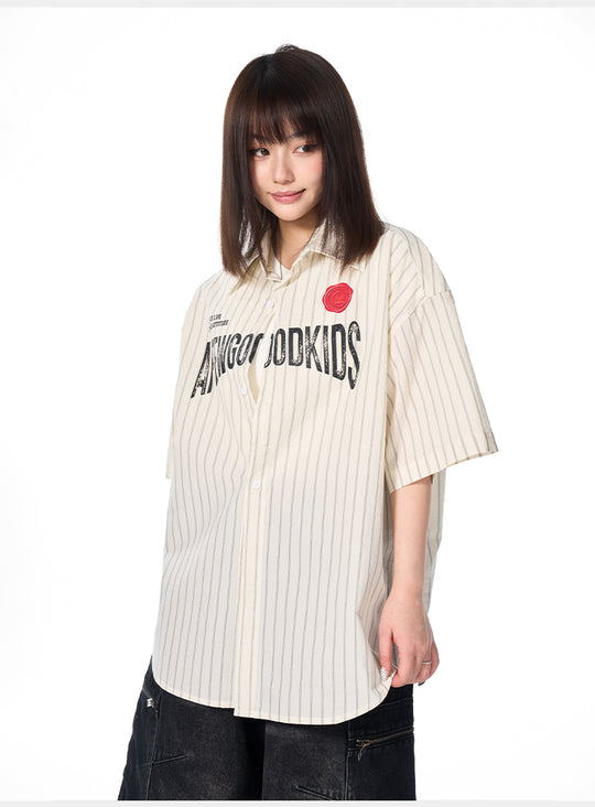 AFGK Striped Logo Print Short Sleeve Shirt | Face 3 Face