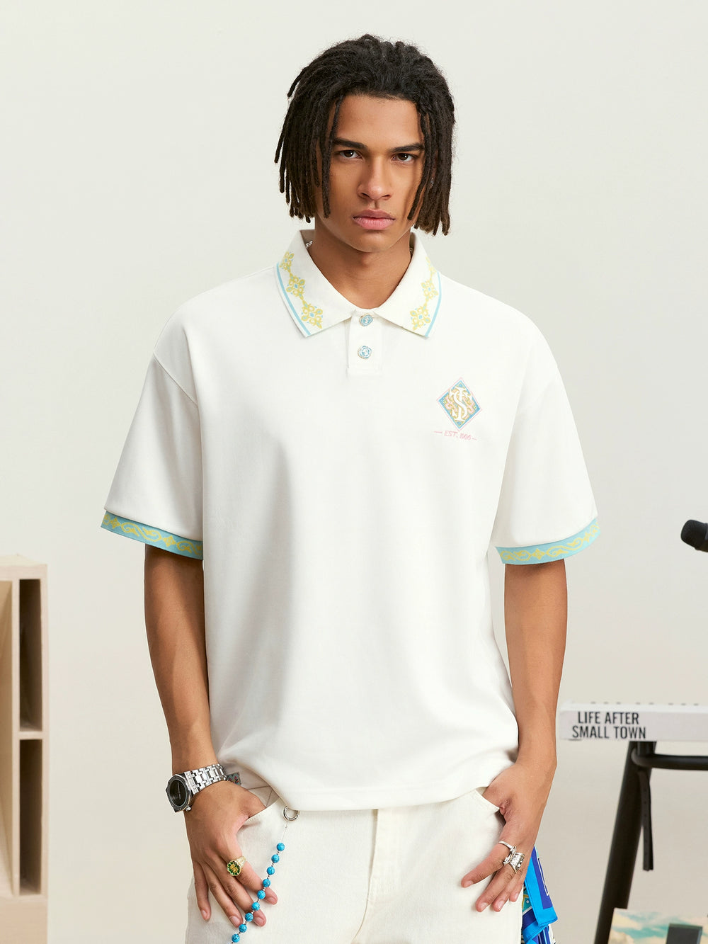 Small Town Kid Ethnic Pattern Jacquard Polo Shirt | Face 3 Face