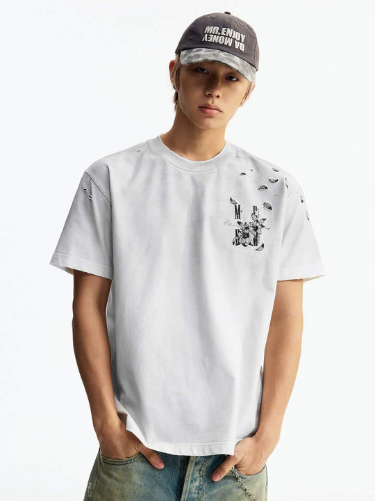 MEDM Washed Distressed Lily Logo Short Sleeve Tee | Face 3 Face