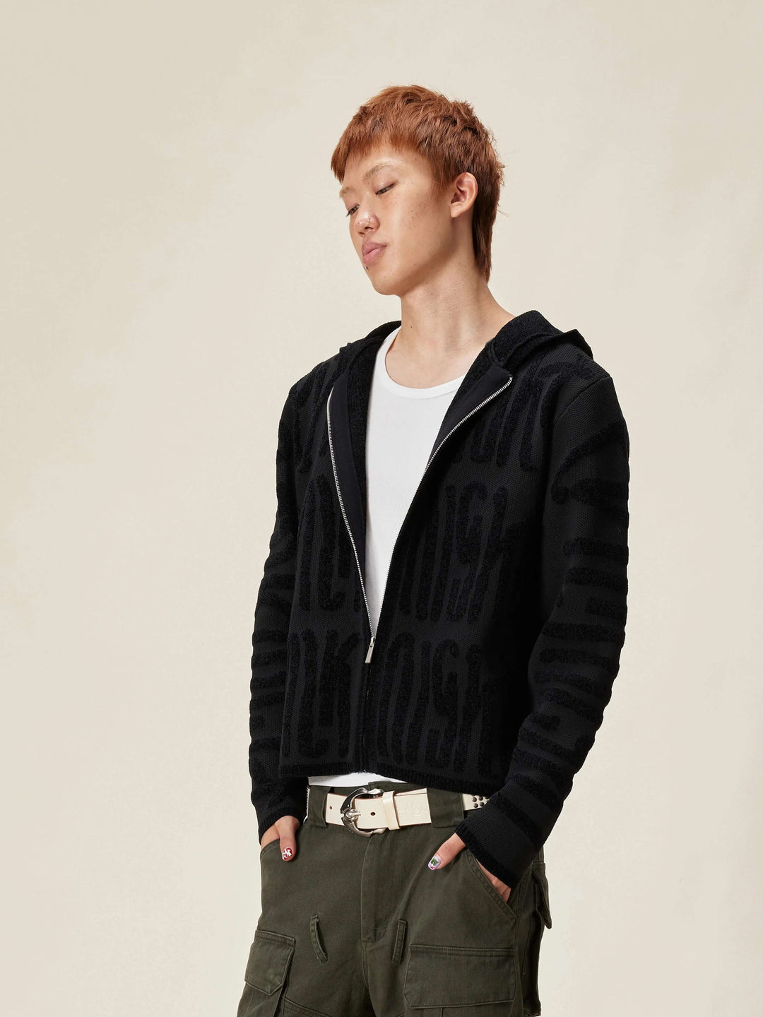 EVILKNIGHT(EK) Jacquard Knit Zip Up Hoodie