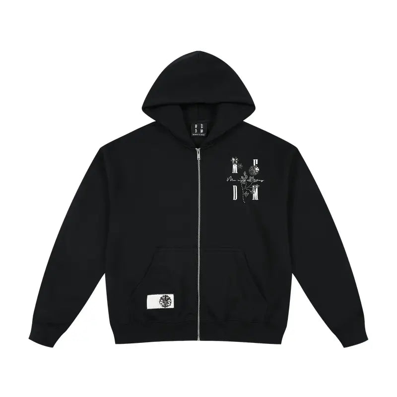 MEDM Beaded Flower Embellished Zip Up Hoodie | Face 3 Face