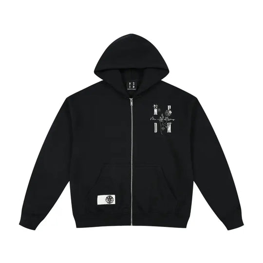 MEDM Beaded Flower Embellished Zip Up Hoodie | Face 3 Face