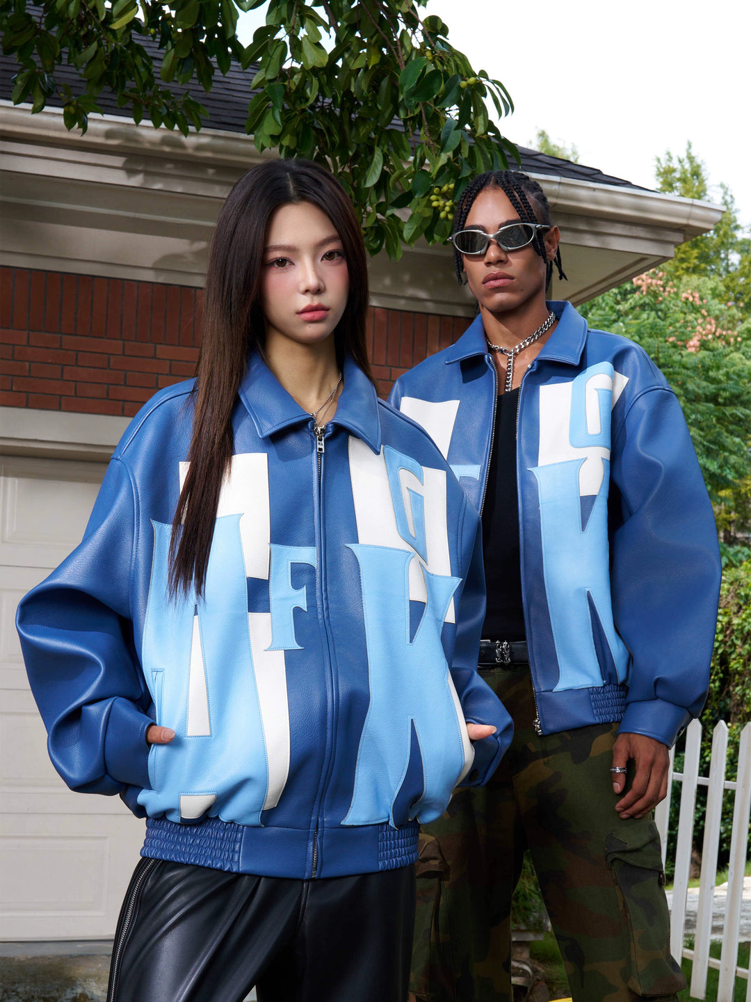 AFGK Large Logo Color Block Racing Leather Jacket | Face 3 Face