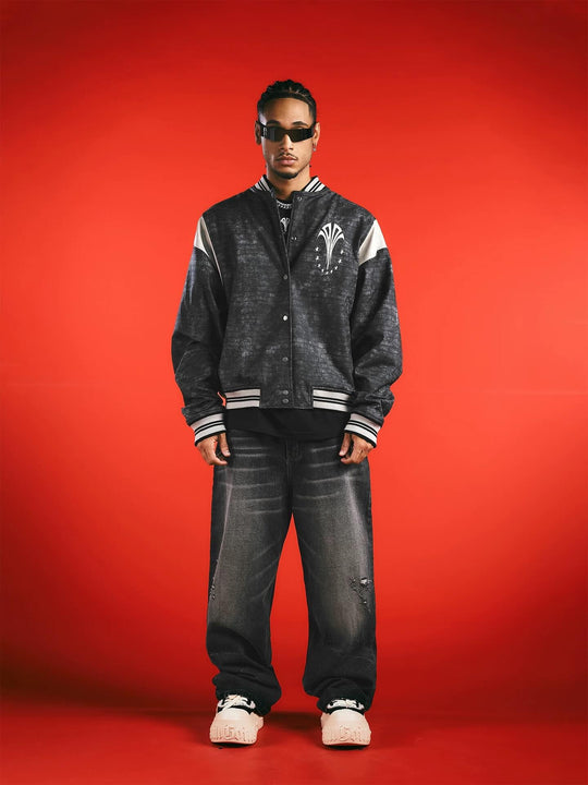 1807 In Here Crocodile PU Leather Varsity Jacket | Face 3 Face