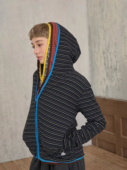 S45 Soft Textured Striped Zip Up Hoodie | Face 3 Face