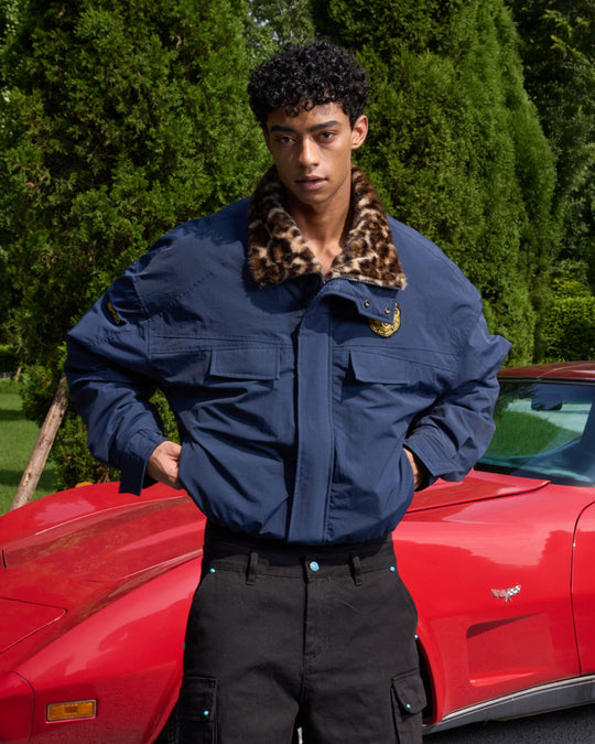 S45 Leopard Fur Lined Nylon Tactical Jacket | Face 3 Face