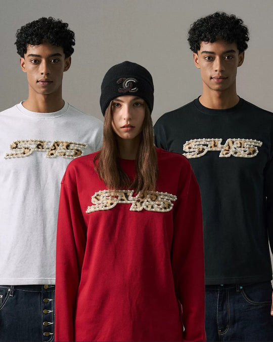 S45 Leopard Patch Pearl Logo Long Sleeve Tee | Face 3 Face