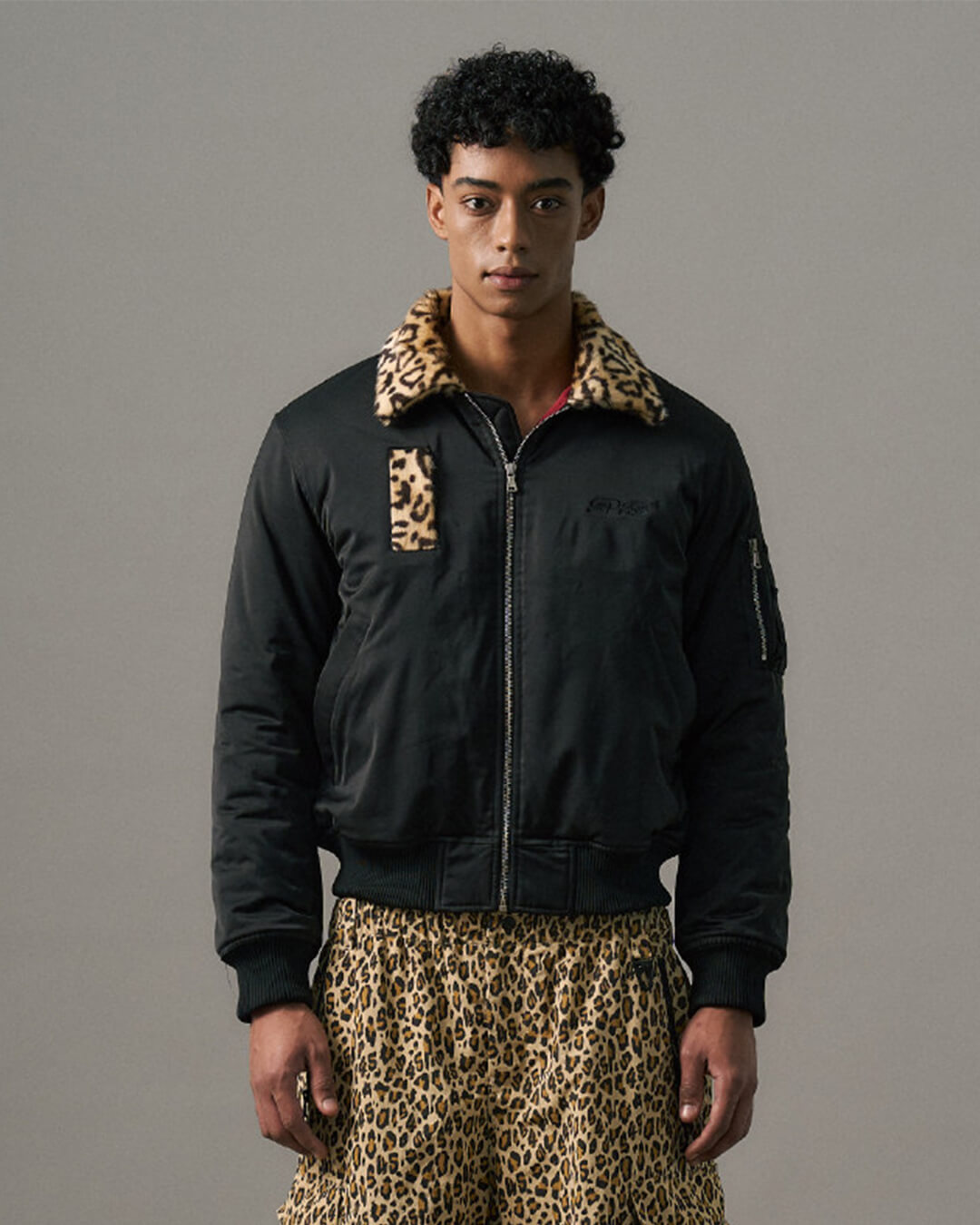 S45 Leopard Trim Patchwork MA-1 Bomber Jacket | Face 3 Face