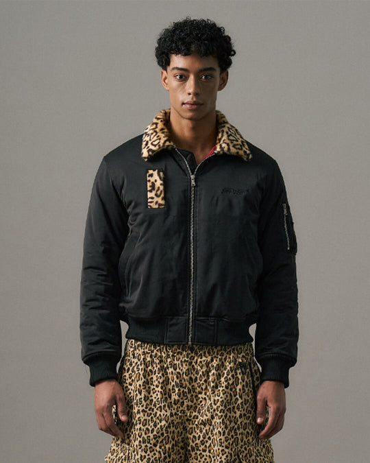 S45 Leopard Trim Patchwork MA-1 Bomber Jacket | Face 3 Face