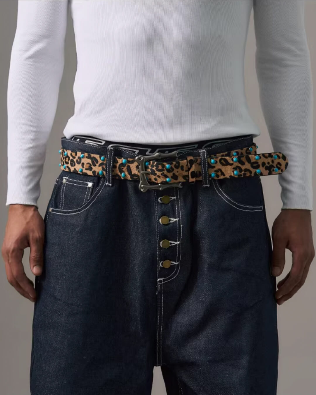 S45 Leopard Turquoise Bone Buckle Belt | Face 3 Face