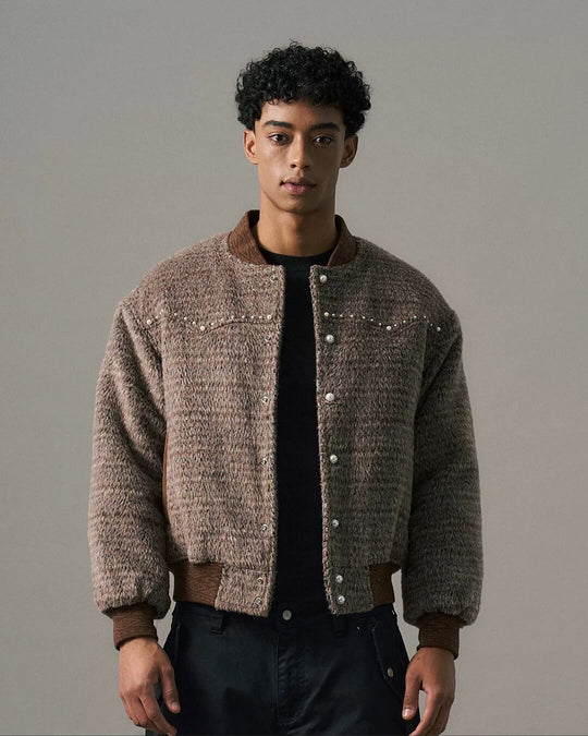 S45 Pearl Studded Fur Varsity Jacket | Face 3 Face