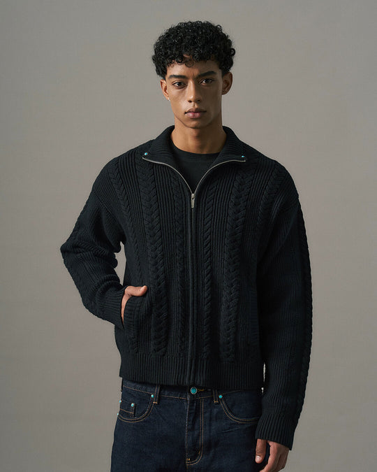 S45 Turquoise Studded Twisted Knit Zip Up Cardigan | Face 3 Face