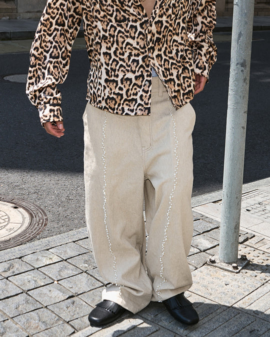 STEEPC Cotton Linen Blend Pearl Baggy Pants | Face 3 Face