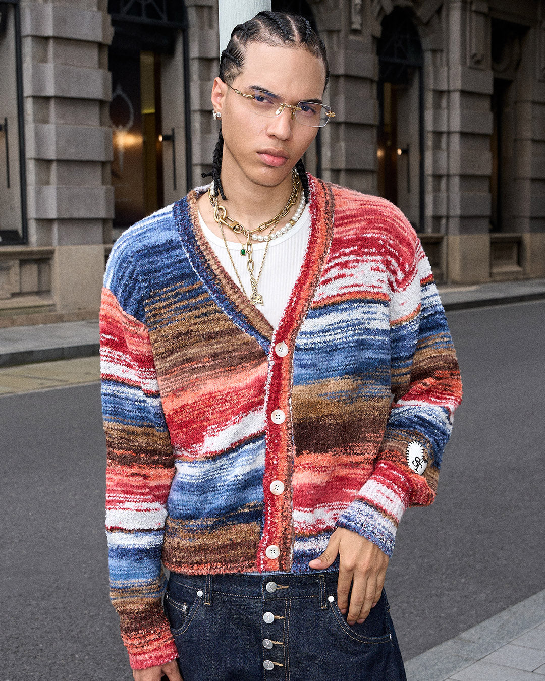 STEEPC Multicolor Gradient Heart Patch Knit Cardigan | Face 3 Face