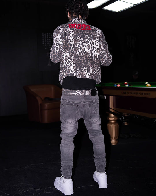 TGFCLUB Leopard Patch Washed Distressed Slim Fit Jeans | Face 3 Face