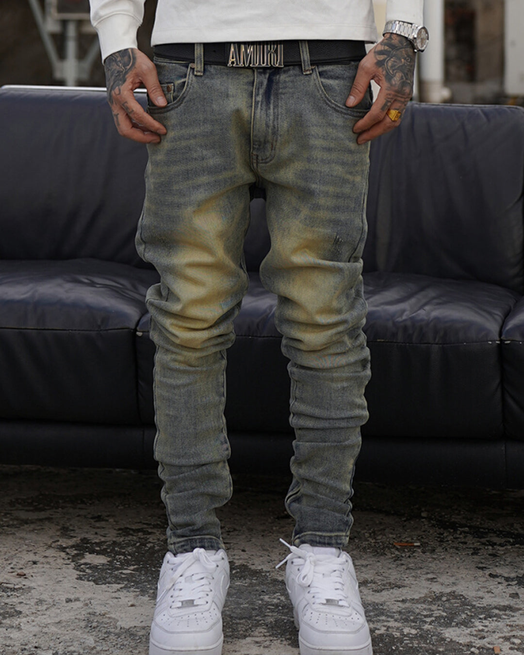 TGFCLUB Hem Zipper Washed Slim Fit Jeans | Face 3 Face