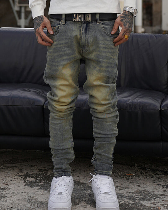 TGFCLUB Hem Zipper Washed Slim Fit Jeans | Face 3 Face