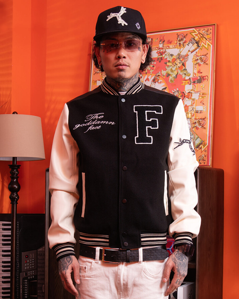 TGFCLUB Embroidery Patchwork PU Leather Varsity Jacket | Face 3 Face