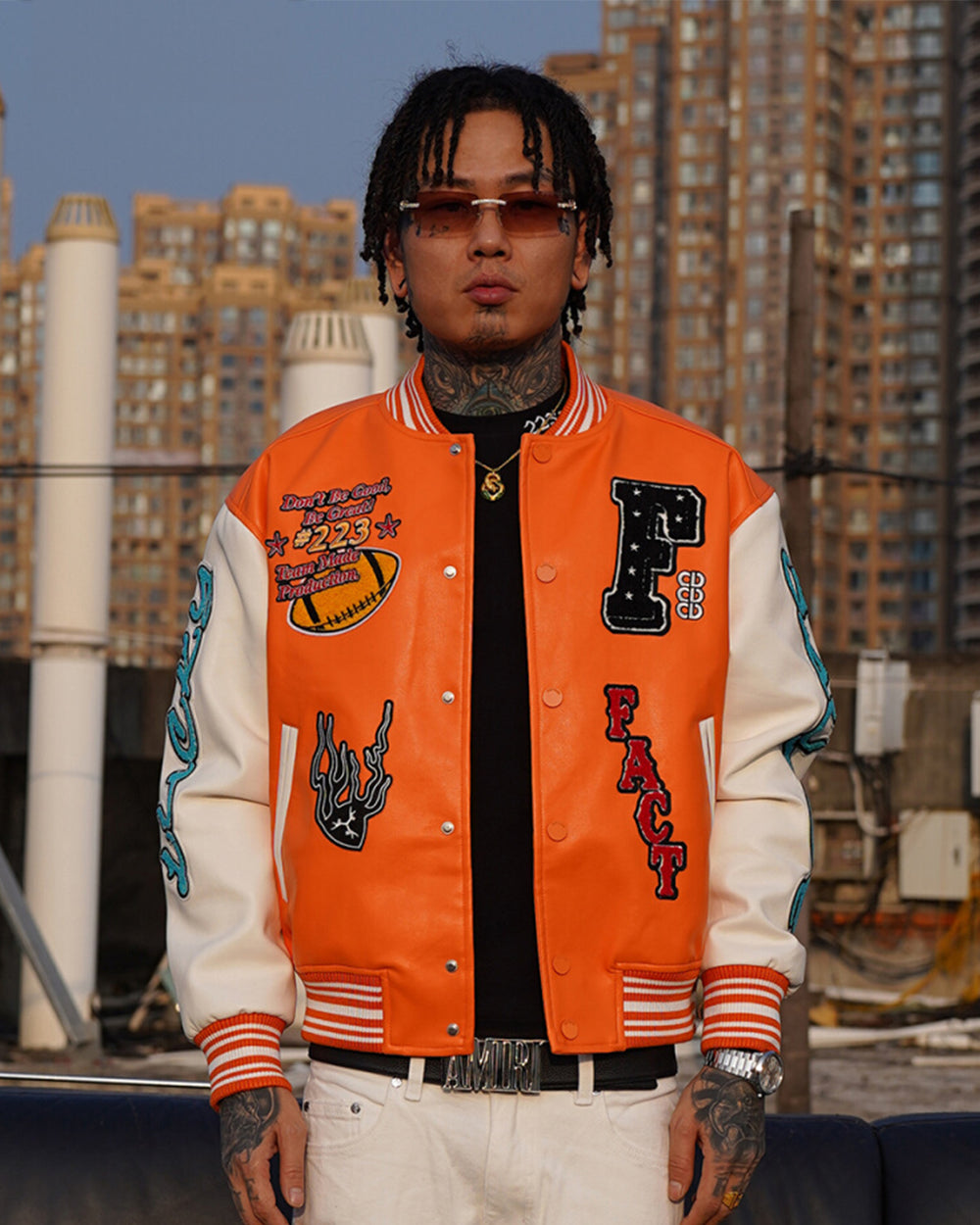 TGFCLUB Trophy Embroidered Colorblock PU Leather Varsity Jacket | Face 3 Face