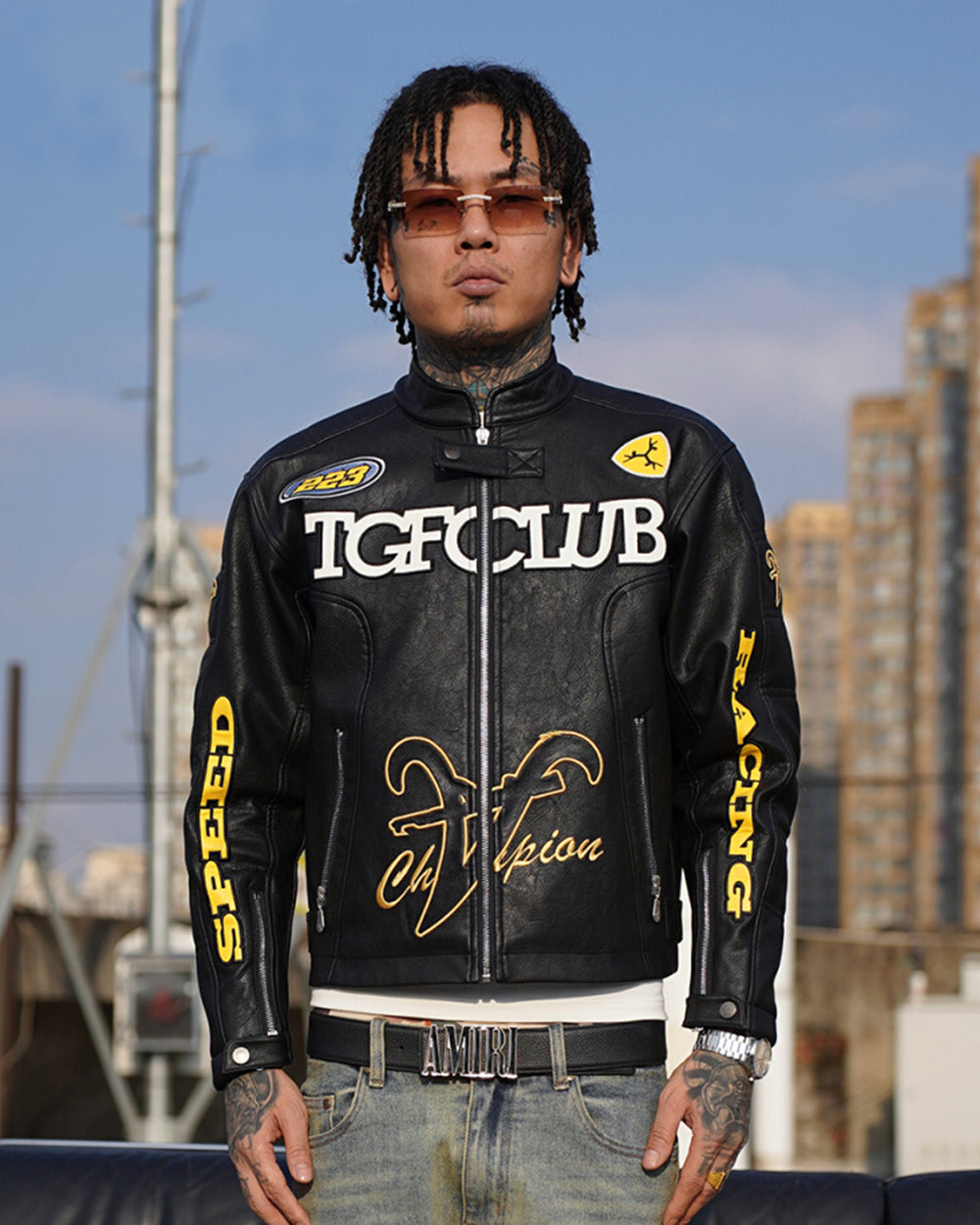 TGFCLUB Heavy Embroidery Racing Leather Jacket | Face 3 Face