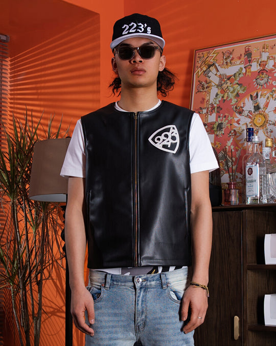 TGFCLUB 223 Embroidered PU Leather Vest | Face 3 Face