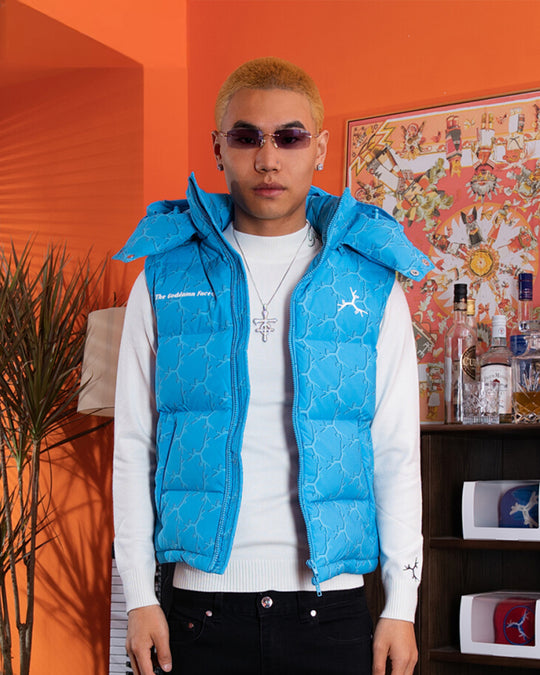 TGFCLUB Full Print Slim Hooded Down Vest | Face 3 Face