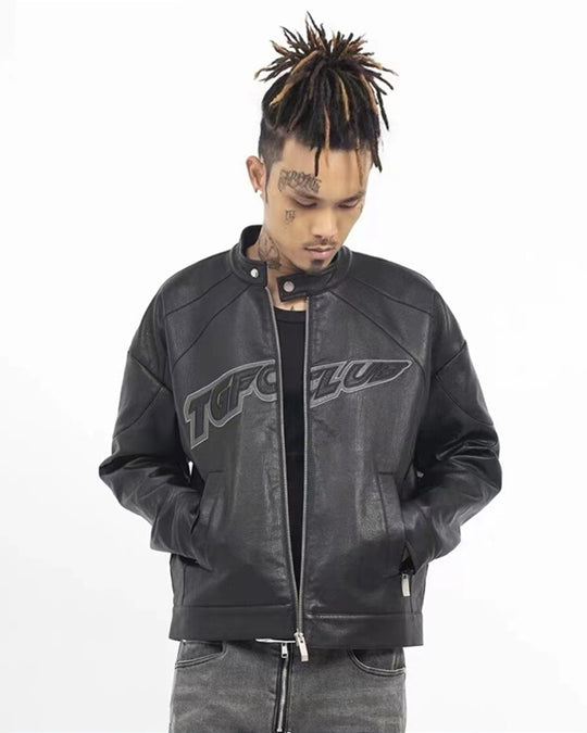 TGFCLUB Logo Embroidered Racing Leather Jacket | Face 3 Face