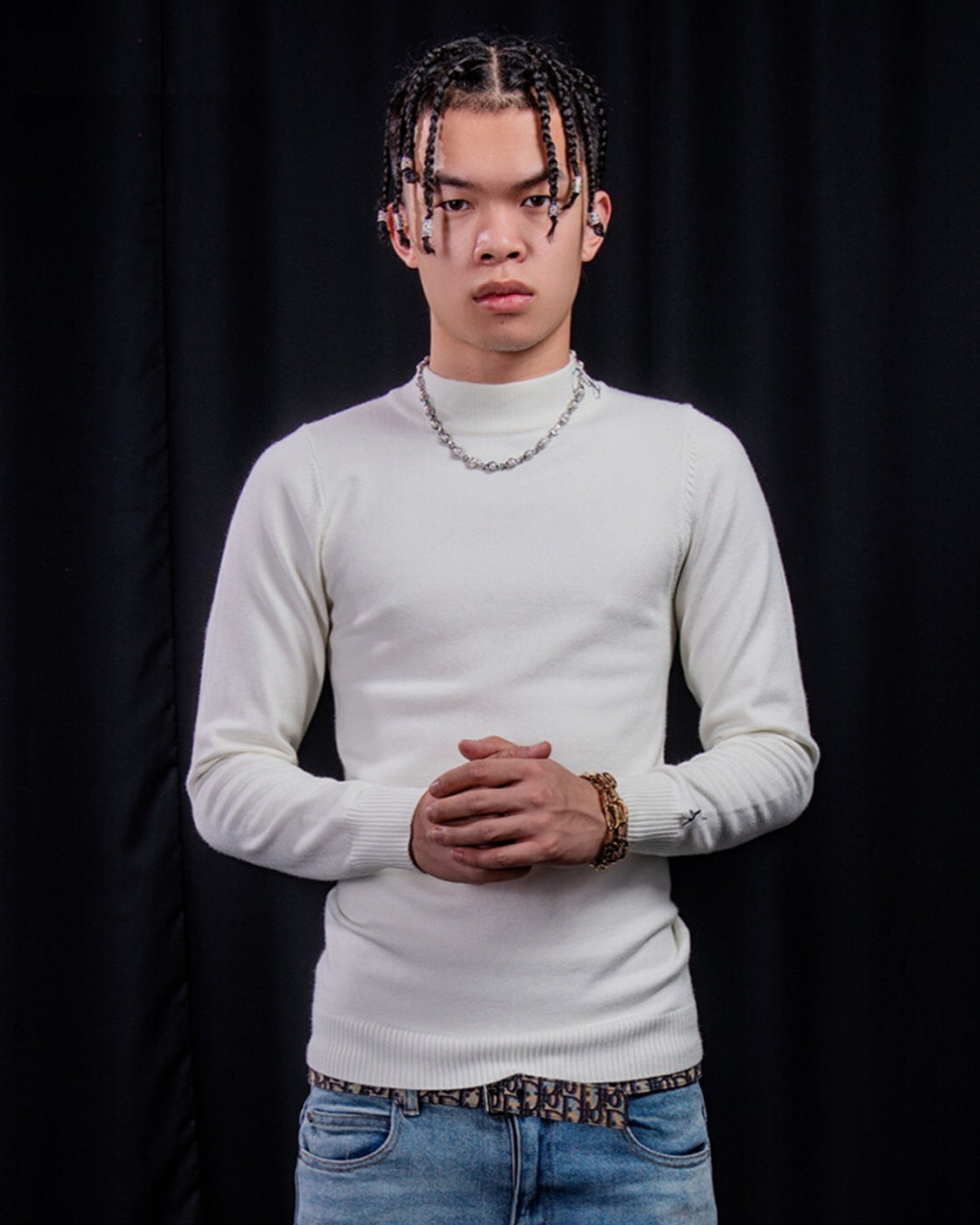 TGFCLUB Embroidered Half Turtleneck Slim Fit Knit Sweater | Face 3 Face