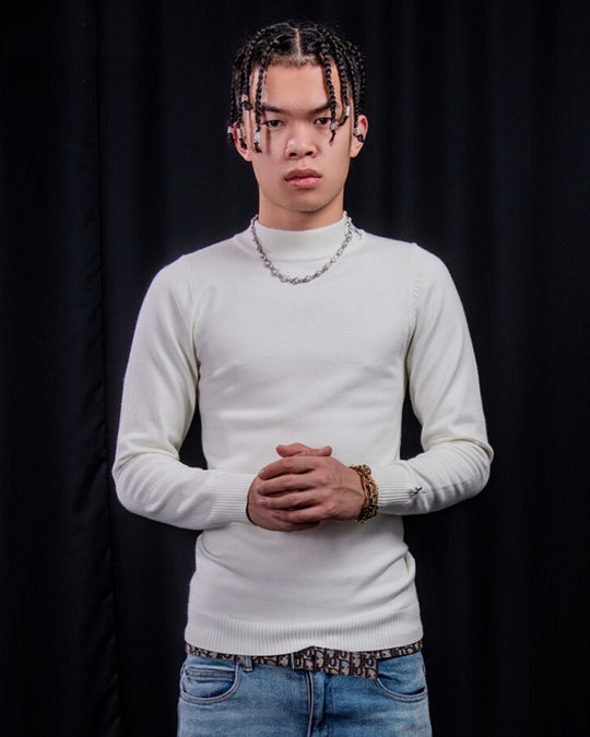 TGFCLUB Embroidered Half Turtleneck Slim Fit Knit Sweater | Face 3 Face