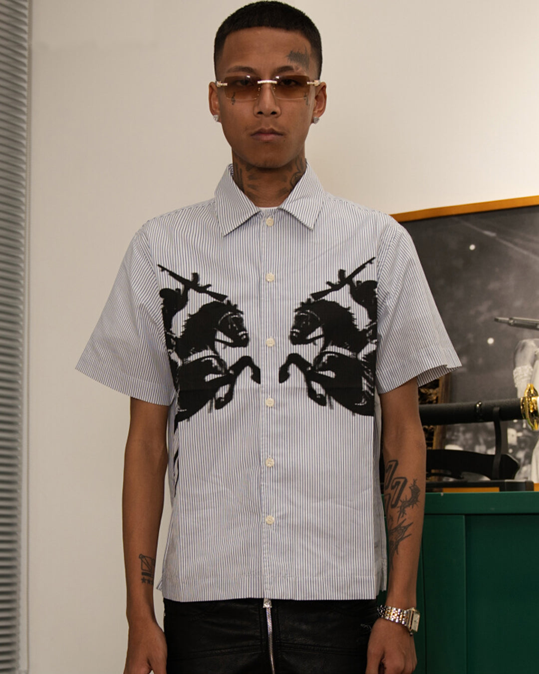 TGFCLUB 223 Print Stripe Short Sleeve Shirt | Face 3 Face