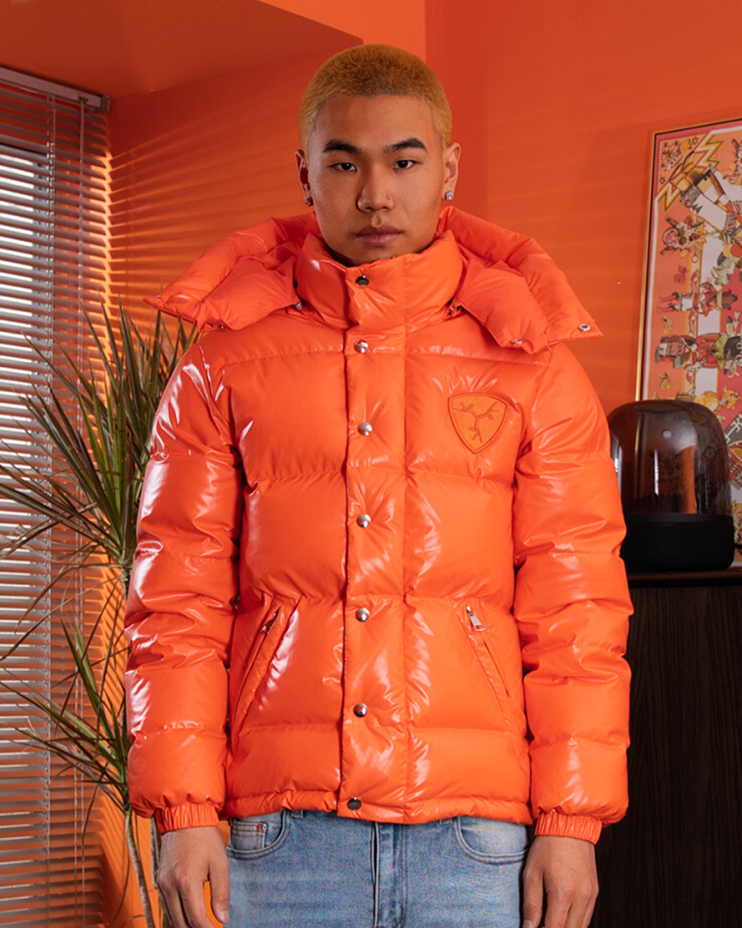 TGFCLUB Removable Hood Glossy Slim Down Jacket | Face 3 Face