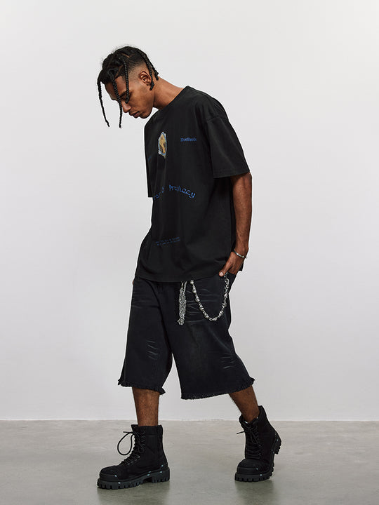 ANTIDOTE Washed Cat Whiskers Cut Off Shorts Denim Jeans