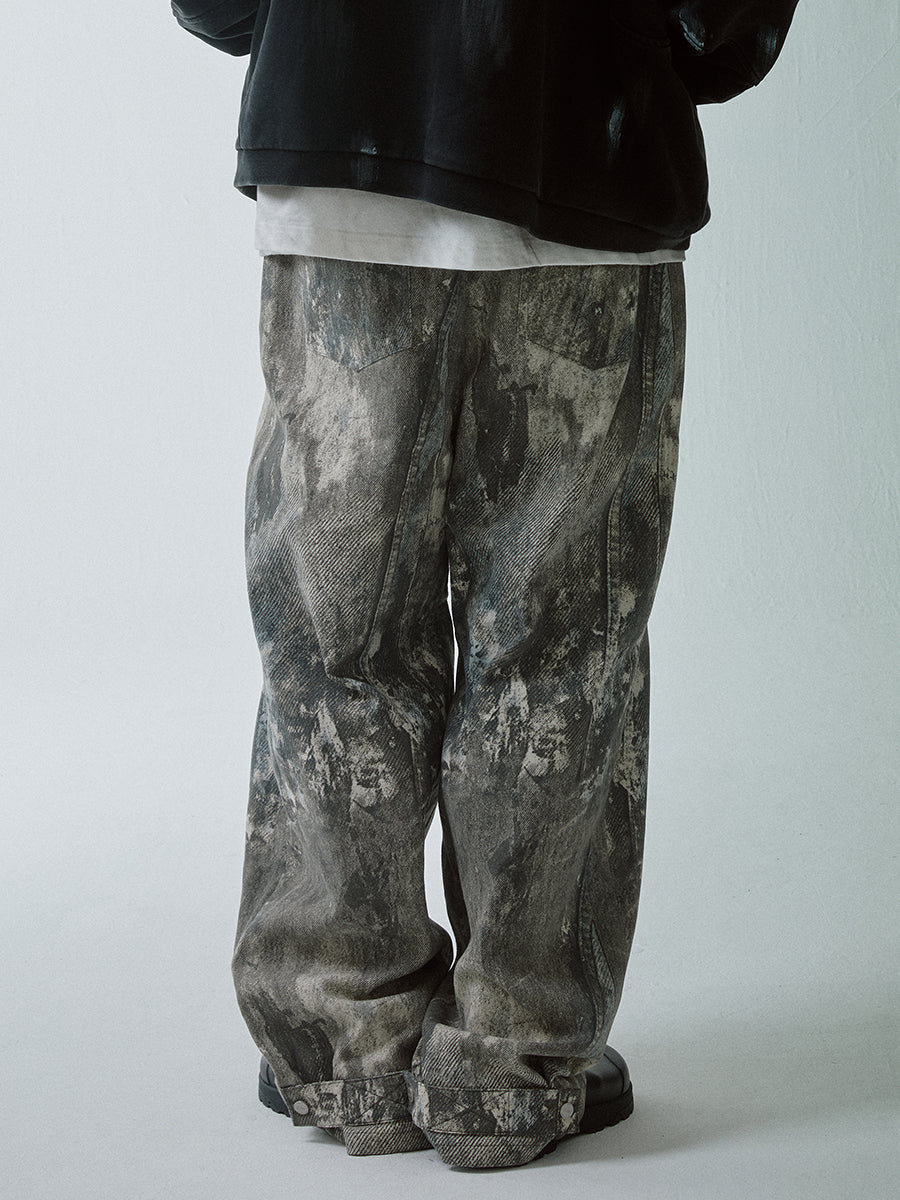 F2CE Printed Ink Splash Gradient Washed Baggy Jeans | Face 3 Face