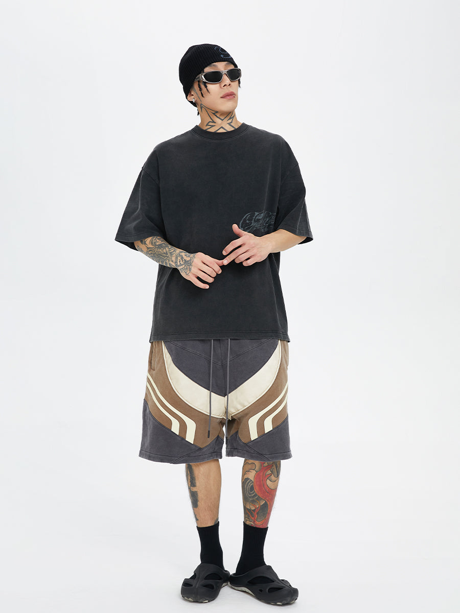 F2CE Distressed Stitching Contrast Sweat Shorts