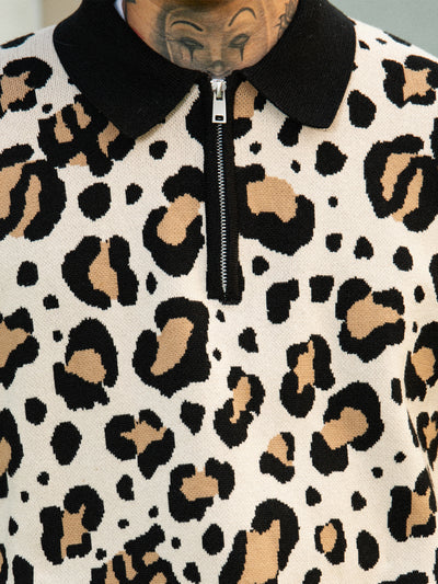 S45 Leopard Jacquard Polo Collar Knit Sweater | Face 3 Face