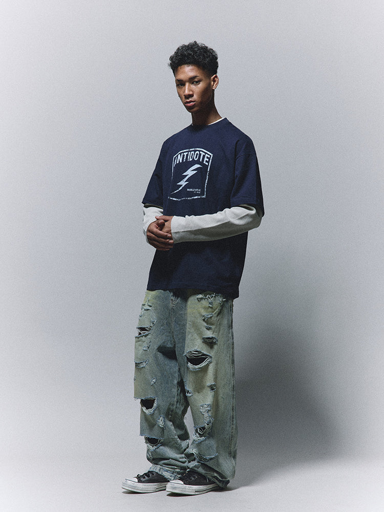 ANTIDOTE Heavy Damage Washed Broken Baggy Jeans | Face 3 Face