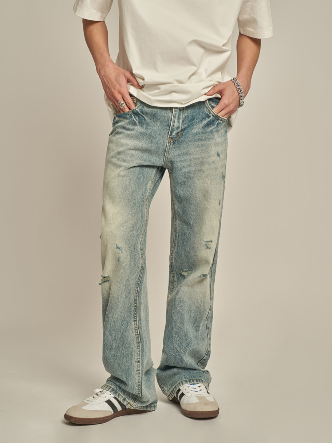 F3F Select Stonewashed Light Blue Holes Jeans